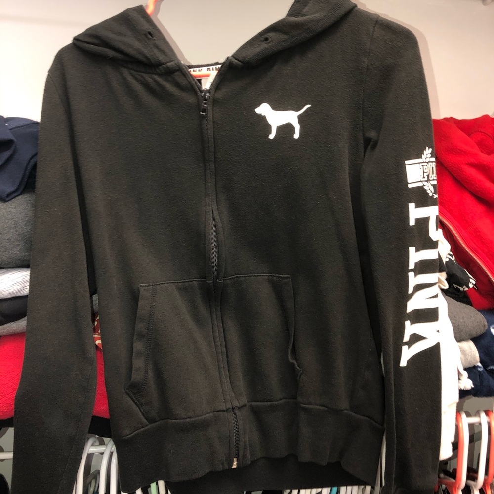 Black zip up pink sweatshirt